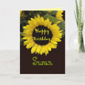 スーザン名前をカスタムするハッピーバースデーヒマワリ カード (正面)