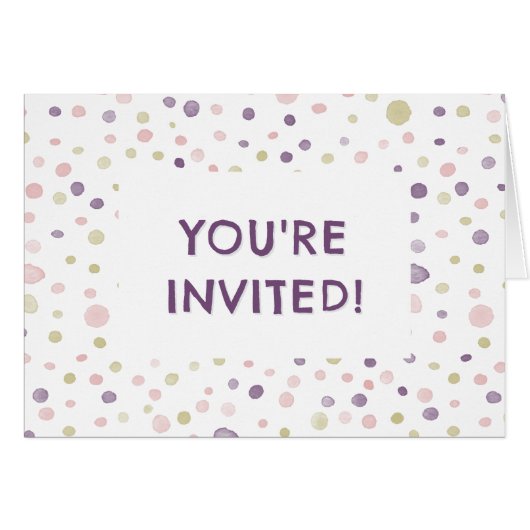 スーザン紙吹雪ウォーターカラードット誕生日招待状 (正面横)