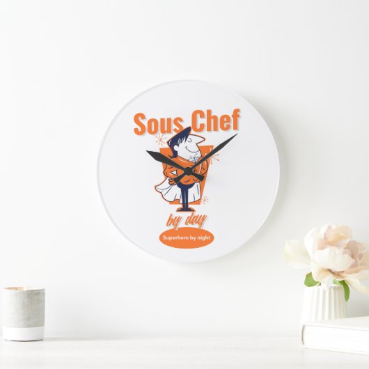 スーシェフ(昼)、スーパーヒーロー(夜) ラージ壁時計 (ホーム)