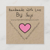 スージーによる手作りの愛のピンクハートクラフト スクエア名刺 (正面)