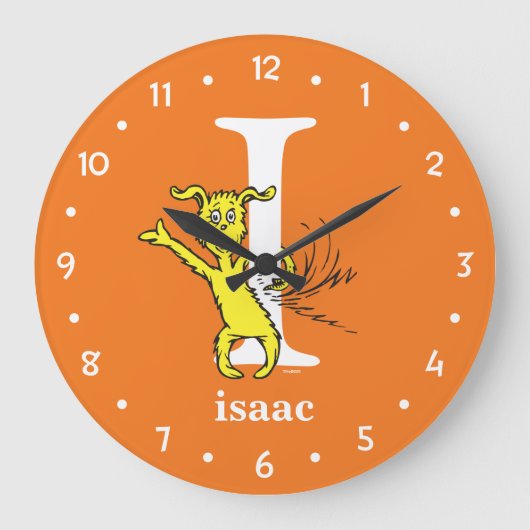 スース博士のABC:レターI -白|名前の追加 ラージ壁時計 (正面)