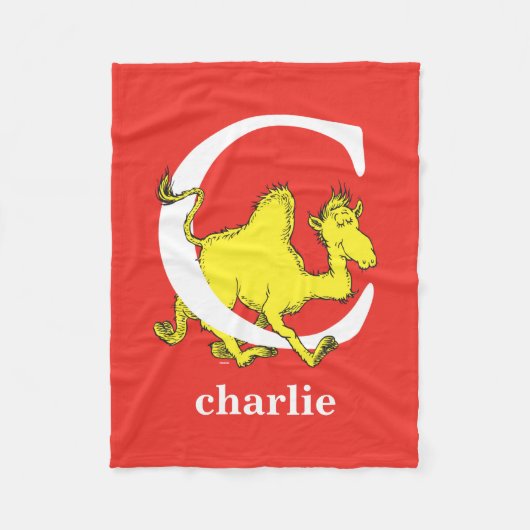 スース博士のABC:文字C -白|名前の追加 フリースブランケット (正面)