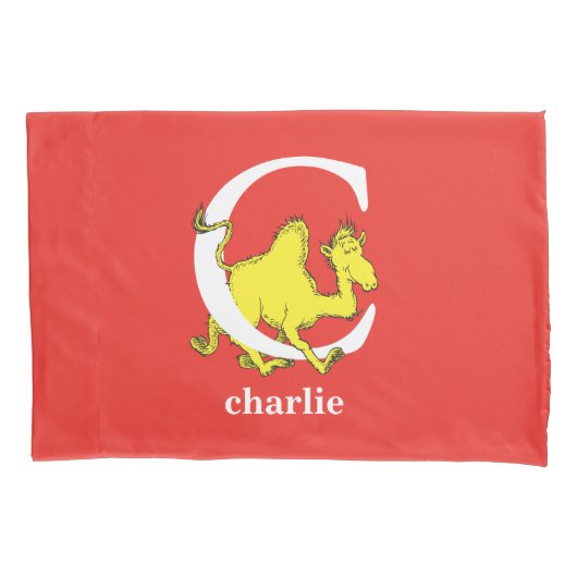 スース博士のABC:文字C -白|名前の追加 枕カバー (正面)