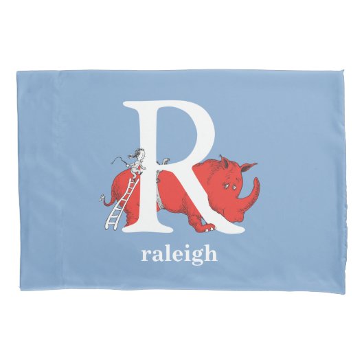 スース博士のABC:文字R -白|名前の追加 枕カバー (正面)