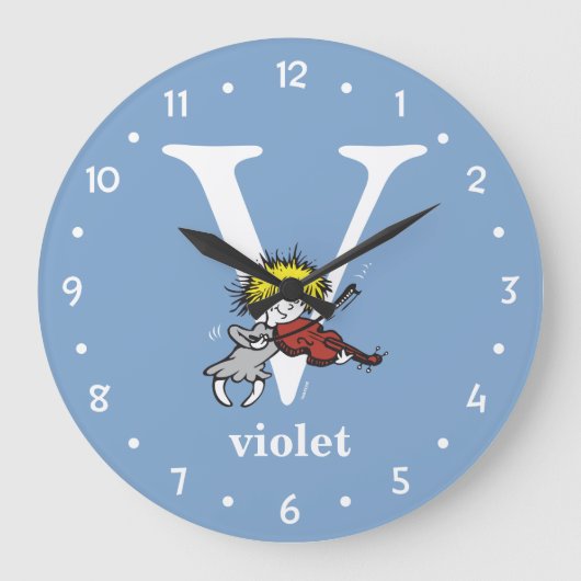 スース博士のABC:文字V -白|名前の追加 ラージ壁時計 (正面)