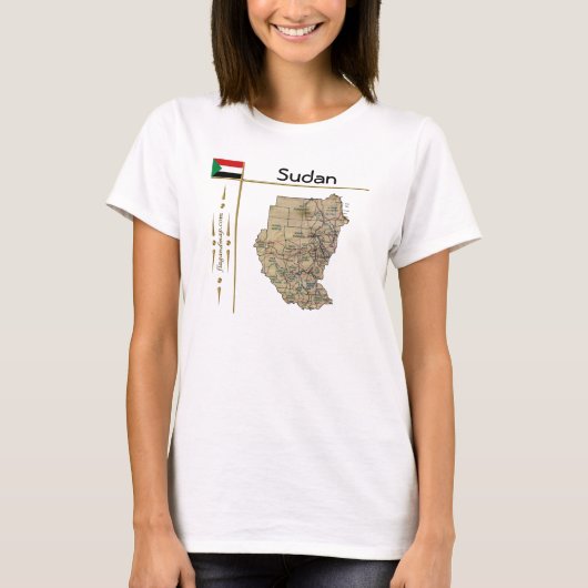 スーダンの地図と国旗とタイトルTシャツ Tシャツ (正面)