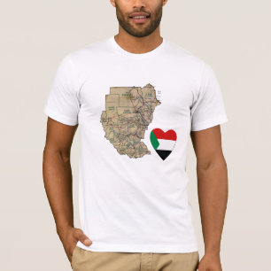 スーダンの旗のハートおよび地図のTシャツ Tシャツ