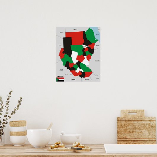 スーダン国の地図の国旗 ポスター (キッチン)
