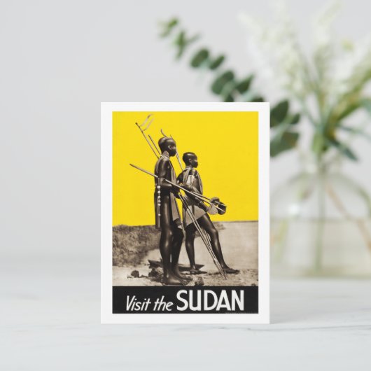 スーダン、戦士の子供、槍、ヴィンテージ、旅行 ポストカード (スタンド正面)