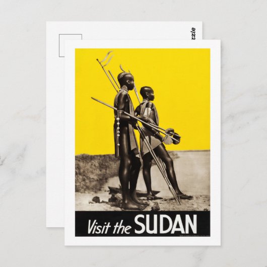 スーダン、戦士の子供、槍、ヴィンテージ、旅行 ポストカード (正面/裏面)
