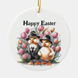 スーツおもしろいのヴィンテージのイースターダックリング セラミックオーナメント