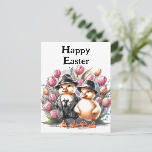 スーツおもしろいのヴィンテージのイースターダックリング ポストカード (スタンド正面)