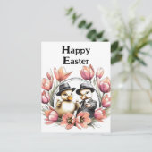 スーツおもしろいを着た可愛いヴィンテージイースターアヒル ポストカード (スタンド正面)