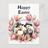 スーツおもしろいを着た可愛いヴィンテージイースターアヒル ポストカード (正面)