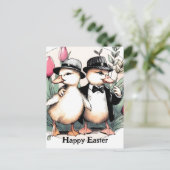 スーツおもしろいを着た可愛いヴィンテージイースターアヒル ポストカード (スタンド正面)