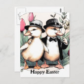 スーツおもしろいを着た可愛いヴィンテージイースターアヒル ポストカード (正面/裏面)