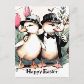 スーツおもしろいを着た可愛いヴィンテージイースターアヒル ポストカード (正面)