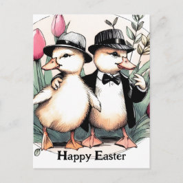スーツおもしろいを着た可愛いヴィンテージイースターアヒル ポストカード