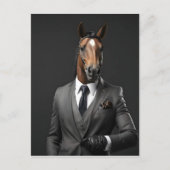 スーツおもしろいを着た馬 ポストカード (正面)