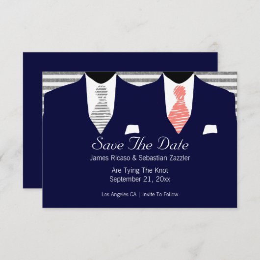 スーツとタイのゲイ日付の結婚サンゴを保存 セーブザデート (正面/裏面)