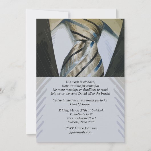 スーツとネクタイの退職パーティー招待状 招待状 (正面)