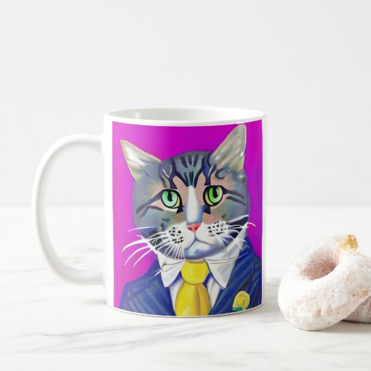 スーツとネクタイを着た紳士の猫 コーヒーマグカップ (ドーナツ)
