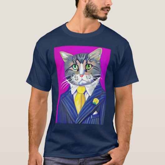 スーツとネクタイを着た紳士の猫 Tシャツ (正面)