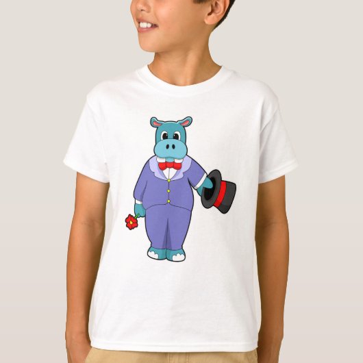 スーツとバラの花のヒポポタマス Tシャツ (正面)