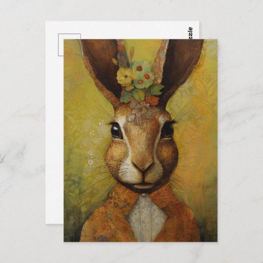 スーツのはがきに飾られたうさぎ ポストカード (正面/裏面)