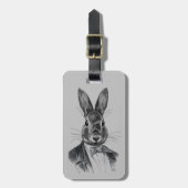 スーツのポートレートのウサギ ラゲッジタグ (正面縦)