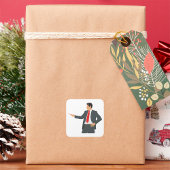 スーツの四角いステッカーにポインタを入れたビジネスマン スクエアシール