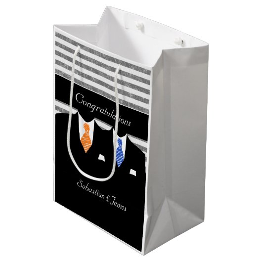 スーツの青いオレンジ結婚色のパーソナライズされた男と ミディアムペーパーバッグ (正面アングル)