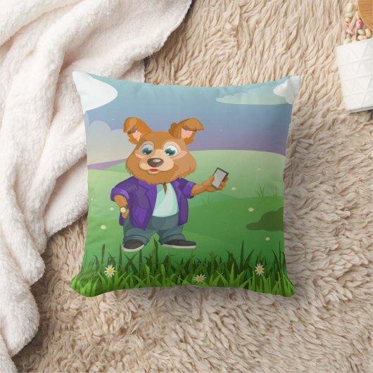 スーツよくはしゃぐを着た愛らしい漫画の犬の学生#1w クッション (ブランケット)