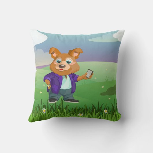 スーツよくはしゃぐを着た愛らしい漫画の犬の学生#1w クッション (裏面)