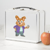 スーツよくはしゃぐを着た愛らしい漫画の犬の学生#1w メタルランチボックス (インサイチュ)