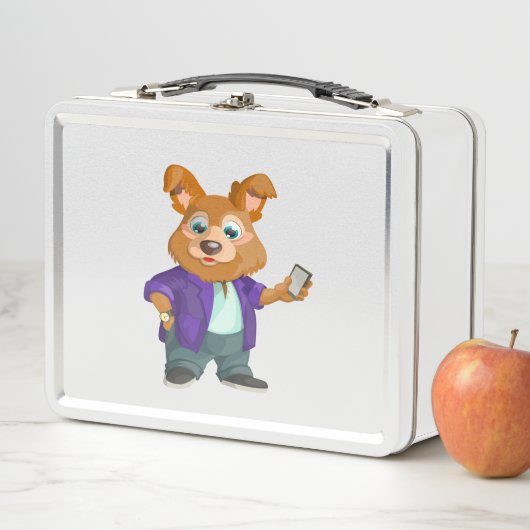 スーツよくはしゃぐを着た愛らしい漫画の犬の学生#1w メタルランチボックス (インサイチュ)