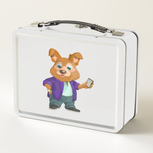 スーツよくはしゃぐを着た愛らしい漫画の犬の学生#1w メタルランチボックス (裏面)