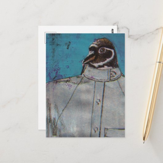 スーツを着たかわいいペンギンの鳥 ポストカード (正面/裏面インサイチュ)