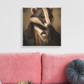 スーツを着たアナグマ |動物アート |スーツの中の動物 キャンバスプリント (インサイチュ (リビング))