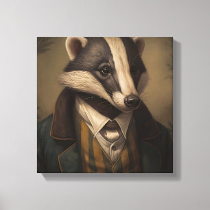 スーツを着たアナグマ 動物アート スーツの中の動物 キャンバスプリント