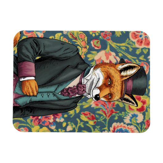 スーツを着たゴージャスな赤いキツネ マグネット (横)