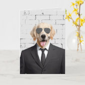 スーツを着たゴールデンレトリバー カード (黄色い花)