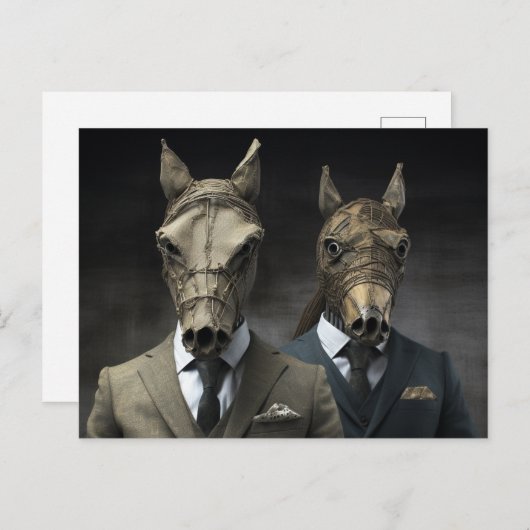 スーツを着た二人の馬をAIがアート ポストカード (正面/裏面)