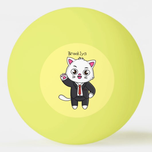 スーツを着た可愛い猫 卓球ボール (正面)