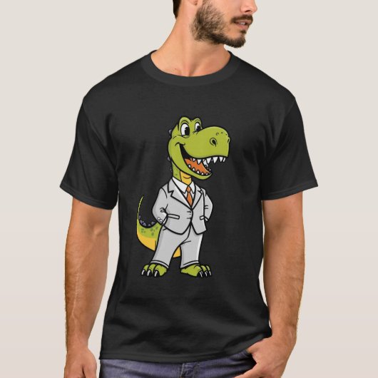 スーツを着た恐竜の笑顔 Tシャツ (正面)