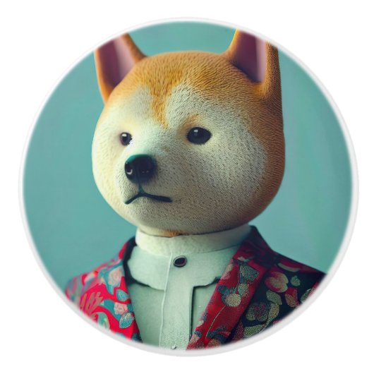 スーツを着た犬 セラミックノブ (正面)