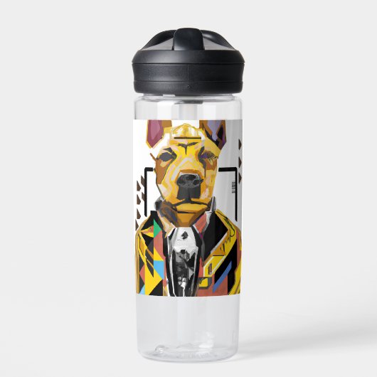 スーツを着た犬：デジタルアート ウォーターボトル (正面)