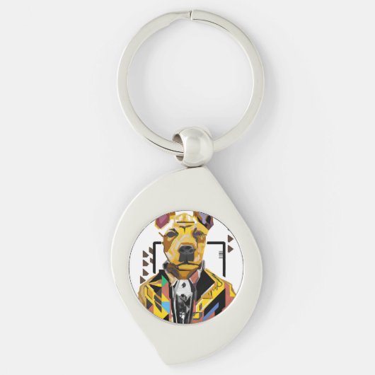 スーツを着た犬：デジタルアート キーホルダー (正面)