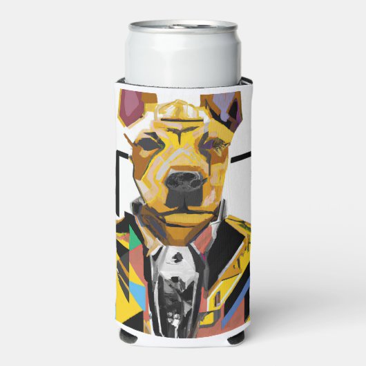 スーツを着た犬：デジタルアート スリム缶クーラー (Seltzer正面)