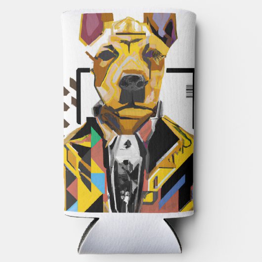 スーツを着た犬：デジタルアート スリム缶クーラー (正面)